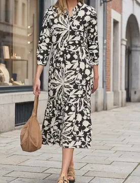 Street One Midi-Kleid mit Volants und floralem Muster female Schwarz - Street One Studio - FashionsVida
