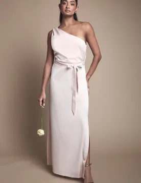 Women's One Shoulder Satin Maxi Bridesmaid Dress in Blush Size: 16 - Blush - Size: 16 - OASIS - FashionsVida
