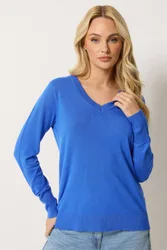 Women's V-Neck Jumper in Cobalt Size: 26-28 - Cobalt - Size: 26-28