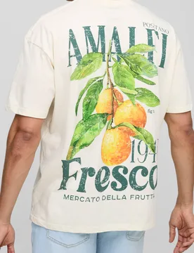 Herren Oversized Amalfi Zitronen-Print T-Shirt Ecru Größe 3XL - boohooMAN - FashionsVida