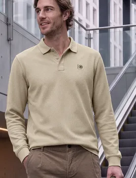 Street One Langarm Poloshirt im Two-Tone Look male Beige - Street One MEN - FashionsVida