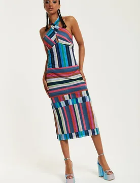 Women's Colour Bar Halter Neck Midi Dress Size: 10 - Multicolor - Size: 10 - House of Holland - FashionsVida