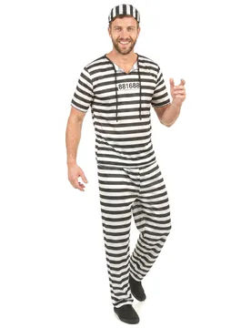 Gefängnis-Insasse Kostüm Sträfling schwarz-weiss - KARNEVAL-MEGASTORE - FashionsVida