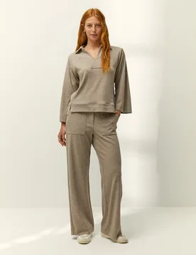 Pantalón ancho de mujer punto liso cintura elástica - Paz Torras - FashionsVida