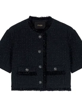 Chaqueta de mujer corta de tweed con flecos y strass - Maje - FashionsVida