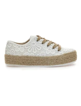 Sneakers Bianche e Beige Con Trama Ricamata e Flatform 131 38 - Energy - FashionsVida