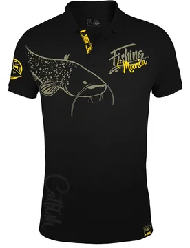 Fishing Mania Catfish Short Sleeve Polo Black M Men - Hotspot Design - FashionsVida