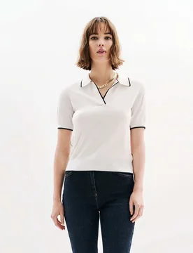 Polo de mujer de punto con ribetes a contraste - Caroll - FashionsVida
