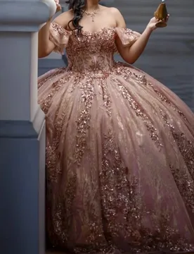 Shiny Pink Quinceanera Dress crystal glitter flower Decal Long tail Bow Vestidos De 15 Quinceanera ﻿Customize - Aliexpress - FashionsVida