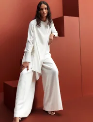 Single Pleat Wide Leg Trousers Ivory female