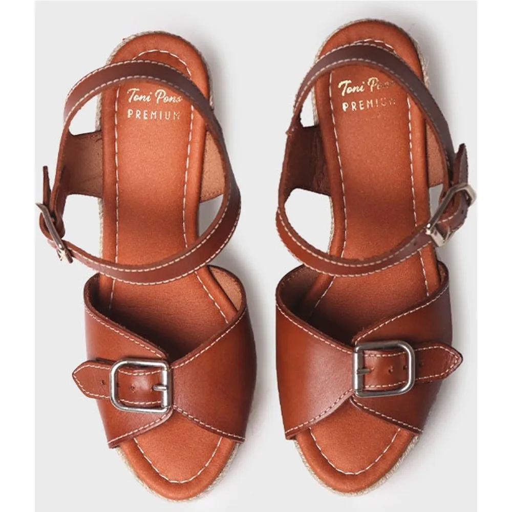 Alpargatas de cuña de mujer de piel con hebilla - Toni Pons - FashionsVida