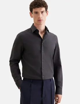 Slim Flanellhemd Uni Grau 39 - Seidensticker - FashionsVida