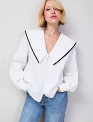 Cotton Rich Oversized Collared Blouse Ivory female
