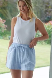 Women's "Westwood Blue" Stripe Brushed Cotton Sleep Shorts in Baby Blue Size: XS - Baby Blue - Size: XS