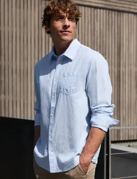 Street One Langarm Hemd aus Leinenmix male Blau - Street One MEN - FashionsVida