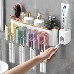 Juego de Soporte para Cepillo de Dientes Montado en la Pared, con 4/3/2 Tazas a Prueba de Polvo y Dispensador de Pasta de Dientes, Organizador Multifu