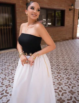 Vestido A-Line mini sin tirantes para mujer, de bloque de color de verano - Negro S - Shein - FashionsVida