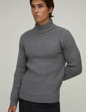 Herren Muskelbetonter Gerippter Rollkragenpullover Charcoal Größe Small - boohooMAN - FashionsVida