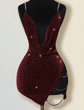 Vestido mini con apertura en la espalda, cuello drapeado exagerado, decoración de rhinestones y abertura alta M - Shein - FashionsVida