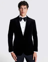 Tailored Fit Pure Cotton Velvet Tuxedo Jacket Black male