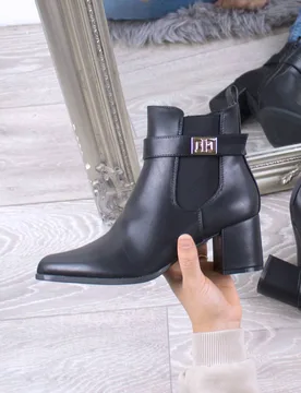 Women's Mid Block Heel Smart Pointed Toe Ankle Boots in Black Size: 5 - Black - Size: 5 - Ajvani - FashionsVida