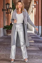 Womens Silver Metallic Slim Wide Leg Jeans - Size 14 Regular