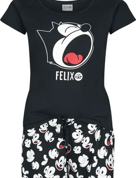 Schlafanzug - Tired Felix - S bis 3XL - für Damen - Größe 3XL - schwarz - EMP exklusives Merchandise! - Frauen - female - Felix The Cat - FashionsVida