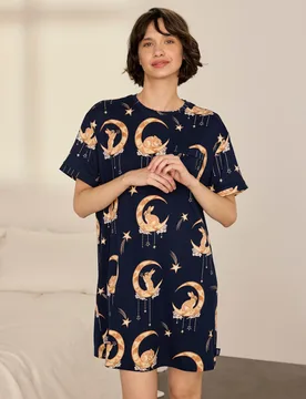 Bunny Print Nightshirt Navy female - Chelsea Peers - FashionsVida