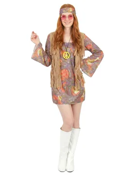 Er Jahre Hippie Flower Power Damenkostüm bunt - KARNEVAL-MEGASTORE - FashionsVida