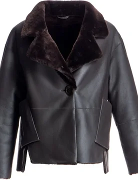 Cazadora de mujer doblefaz de piel de cordero merino con cuello solapa - Maximilian - FashionsVida