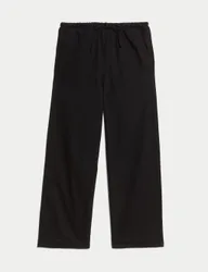 Cotton Rich Drawstring Wide Leg Trousers Black female