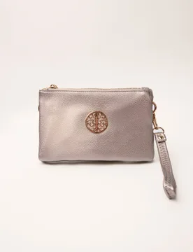 Detailed Zip Up Purse With Detachable Strap - ONE / SILVER - Blue Vanilla - FashionsVida