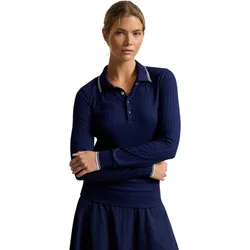 Polo Knit, langarm, navy/weiss s