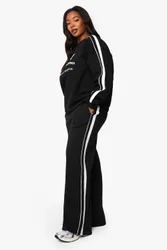 Womens Plus Side Stripe Wide Leg Joggers - Black Cotton - Size 18 Uk