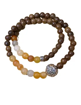 New Chinese Style Golden Sandalwood Bracelet with Golden Silk Jade Double Circle Wooden Prayer Beads for Men and Women Gifts - Aliexpress - FashionsVida