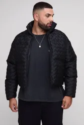 Herren Plus Oversized Fit Gewebte Strukturierte Stehkragen Pufferjacke Black Größe 5XL