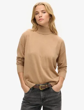 Superdry Damen Rollkragenpullover aus Merinowolle mit überschnittenen Schultern Beige - Größe: 42 - 69.99 - FashionsVida