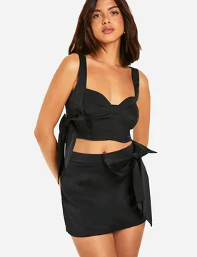 Womens Bow Detail Corset Top - Black - Size 14 Uk - Boohoo - FashionsVida
