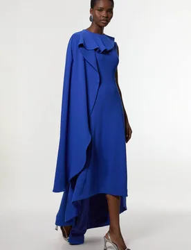 Women's Soft Tailored Colour Block Cape Detail Full Skirted Maxi Dress in Cobalt Size: 8 - Cobalt - Size: 8 - Karen millen - FashionsVida