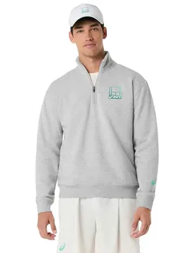 Court Core Graphic Half Zip Sweatshirt Heather Grey L - Asics - FashionsVida