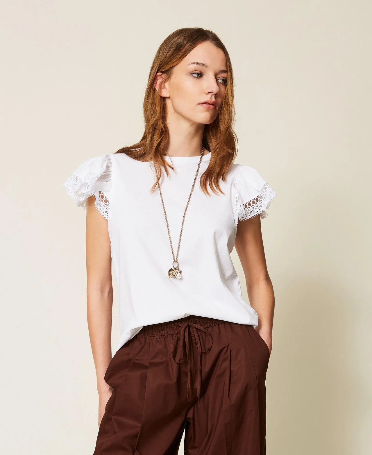T-shirt regular avec dentelle - TWINSET - FashionsVida