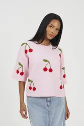 Short Sleeve Cherry Womens Jacquard Jumper - - Size: L