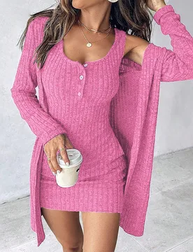 Vestido de 2 piezas de azul marino sexy para mujer, para otoño/invierno S - Shein - FashionsVida