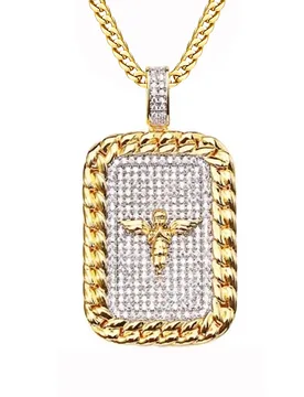 VANAXIN Punk Square Angel Wings Necklace for Men Women Hip Hop Iced Out Pendant Clear CZ Praying Jewelry - Aliexpress - FashionsVida