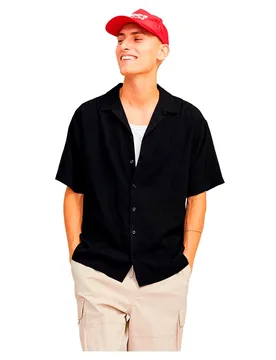 Camicia A Maniche Corte Jeff Heat Resort Black L - Jack & jones - FashionsVida