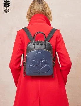 Womens Black Emilia Petite Backpack - Embossed Stem - One Size - Orla Kiely - FashionsVida