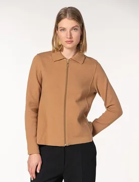 Chaqueta de mujer de punto milano con cuello y cierre cremallera - Naulover - FashionsVida