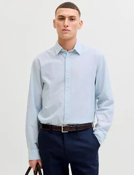 Jack & Jones - Camisa de lino de hombre lisa con cuello clásico - jack & jones - FashionsVida