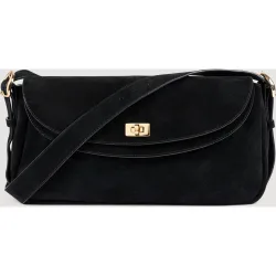 Bolso bandolera de ante con doble solapa y cierre giratorio