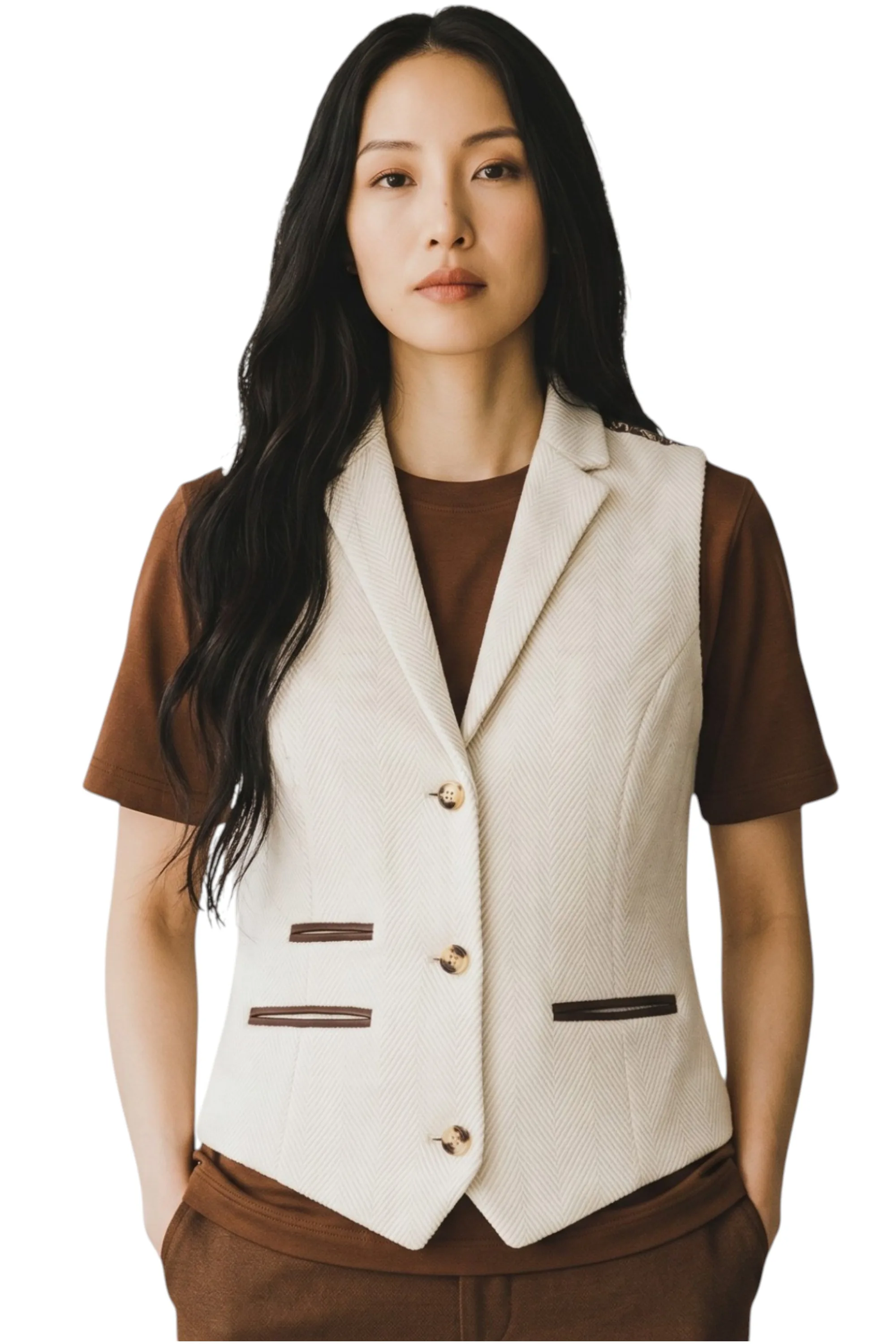 Womens Cream Herringbone Wool Tweed Check Tailored Waistcoat - Ws-1 - Size Medium - TruClothing - FashionsVida